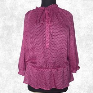 LOFT Pink Polka Dot Ruffle Blouse – XL | Feminine Office Chic